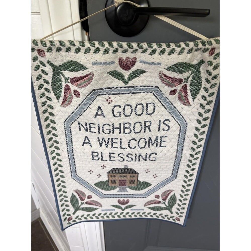 Vintage Country Woven Tapestry Door Hanging Wall Bannerette Good Neighbor